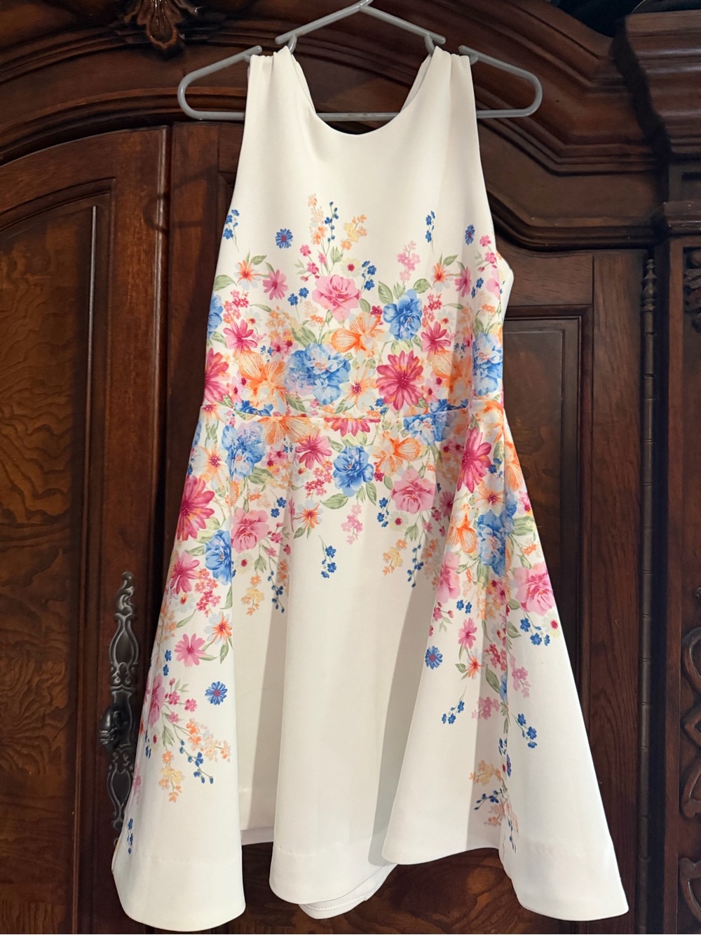 GB girls White Halter Dress with Pink, Blue & Orange Floral Print